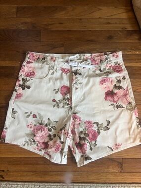 Olivaceous Pink Floral Bermuda Shorts on Cream